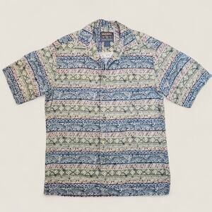 Vtg Woolrich Shirt Mens Medium Tribal Aztec Fish Short Sleeve Cotton Hawaiian